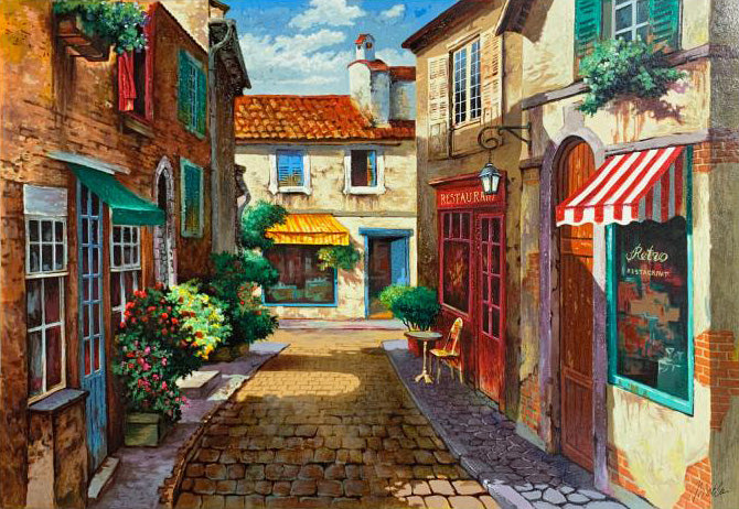Down the Street Artist Proof Anatoly Metlan Serigraph Print Artist Hand Signed and Numbered