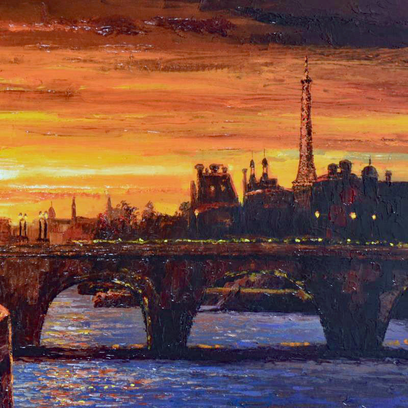 Twilight on the Seine II Howard Behrens Textured Giclée on Board Hand Embellished Numbered with Artist Authorized Signature