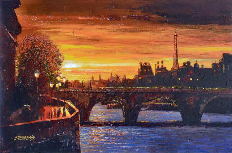Twilight on the Seine II Howard Behrens Textured Giclée on Board Hand Embellished Numbered with Artist Authorized Signature