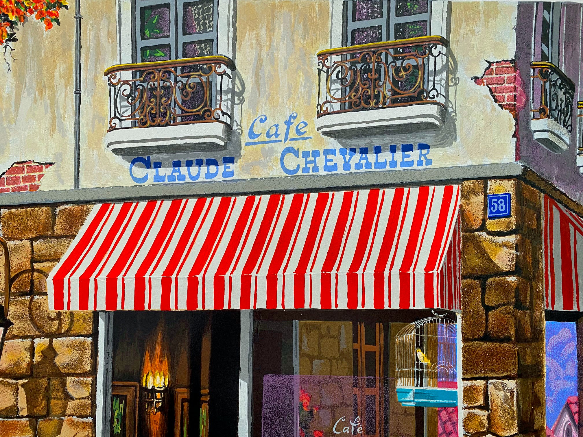Cafe Claude Chevalier Arkady Ostritsky Serigraph Artist Hand Signed and Numbered