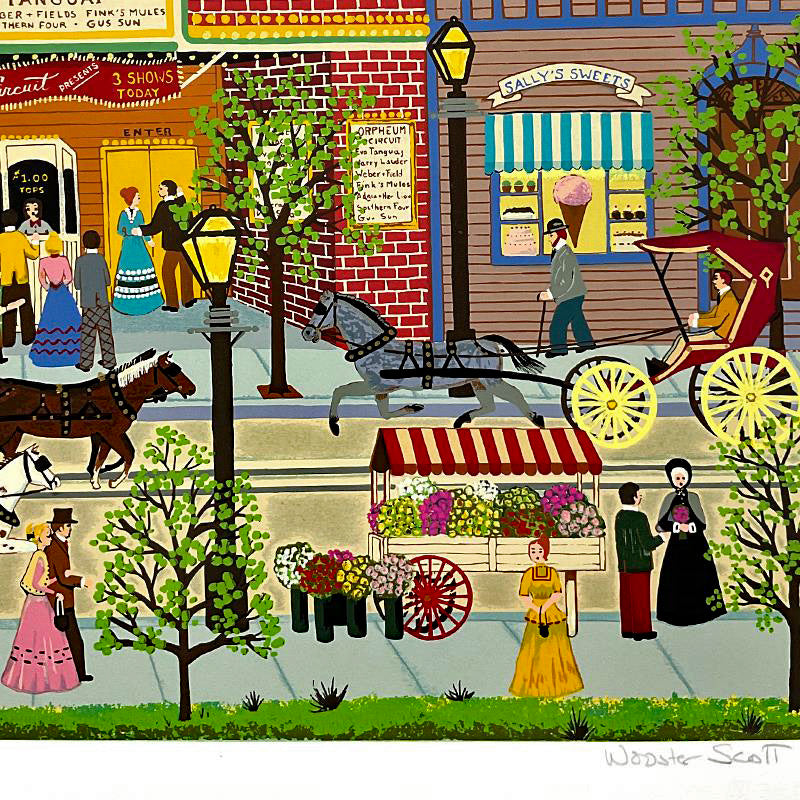 Downtown Saturday Night Jane Wooster Scott Lithograph Artist Hand Signed and Numbered