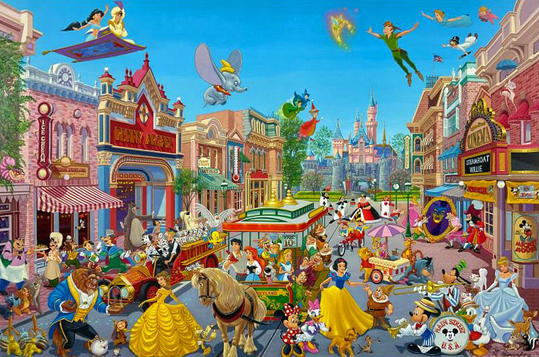 Happiest Street On Earth Manuel Hernandez Mixed Media Print Artist Hand Signed and Numbered