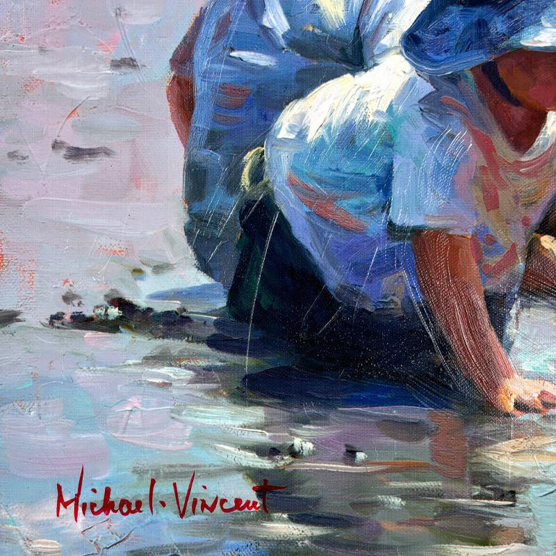 Sand Play Petite IV Michael Vincent Hand Embellished Canvas Giclée Print Artists Hand Signed and Numbered