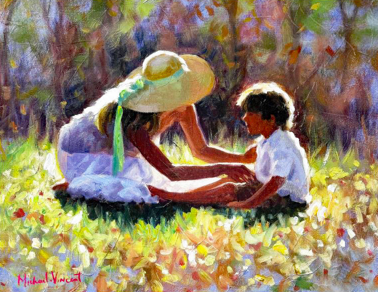 Mother and Child Michael Vincent Hand Embellished Canvas Giclée Print Artists Hand Signed and Numbered