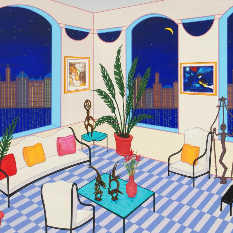 Interior with Primitive Art Fanch Ledan Serigraph Print Artist Hand Signed and Numbered