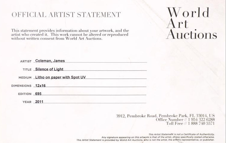 Silence of Light James Coleman Lithograph Print Artist Hand Signed Numbered and Framed