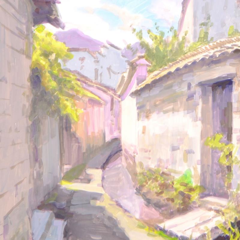 Untitled Zu Ming Ho Original Guache Painting Artist Hand Signed and Custom Framed