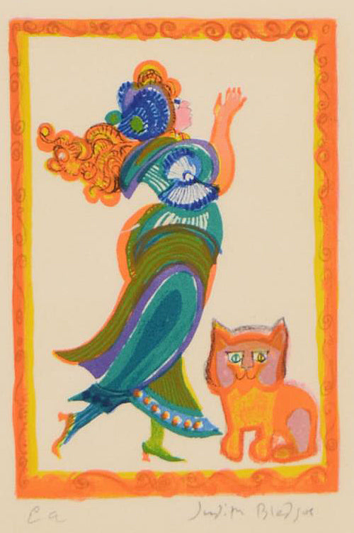 Lady With Cat Judith Bledsoe Fine Art Artist Proof Lithograph Artist Hand Signed Framed and EA Numbered