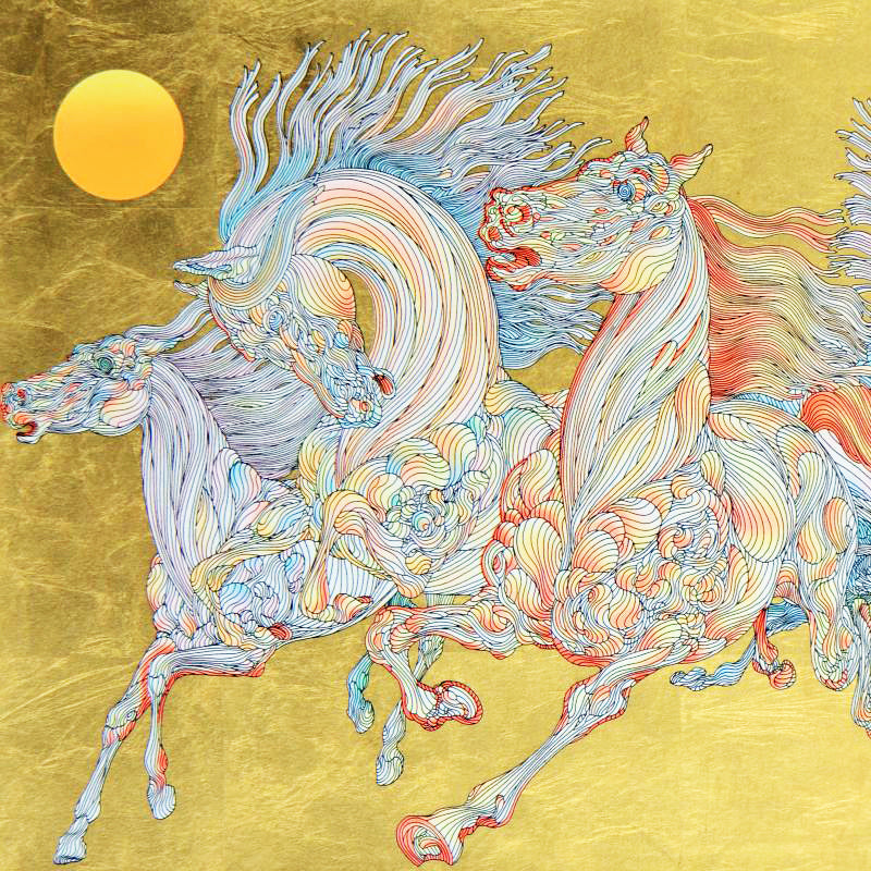 Lever De Soleil Lever De Soleil Guillaume Azoulay Gold Leaf Embellished Serigraph Print Artist Hand Signed and Numbered