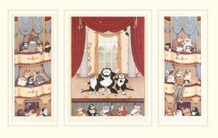 O Sole Meow Linda Jane Smith Triptyc Lithograph Print Artist Hand Signed Numbered and Matted