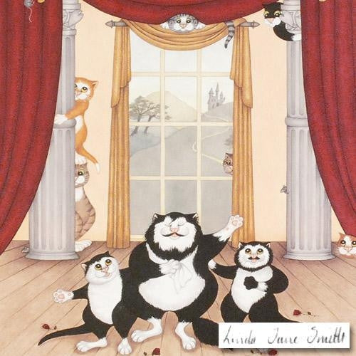 O Sole Meow Linda Jane Smith Triptyc Lithograph Print Artist Hand Signed Numbered and Matted