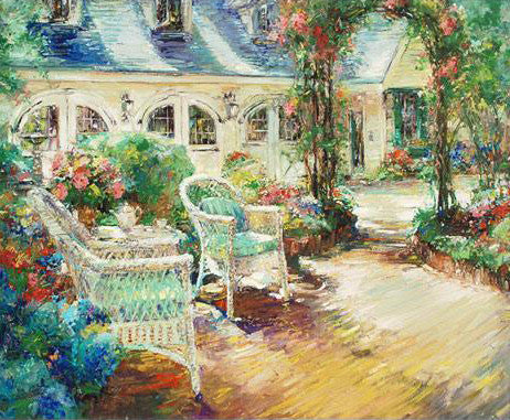 Afternoon Tea Stephen Shortridge Artist Proof Hand Embellished Stretched Canvas Giclée Print Artist Hand Signed and AP Numbered