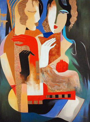 Contemplation with Pomegranate Arbe Berberyan Canvas Giclée Print Artist Hand Signed and Numbered