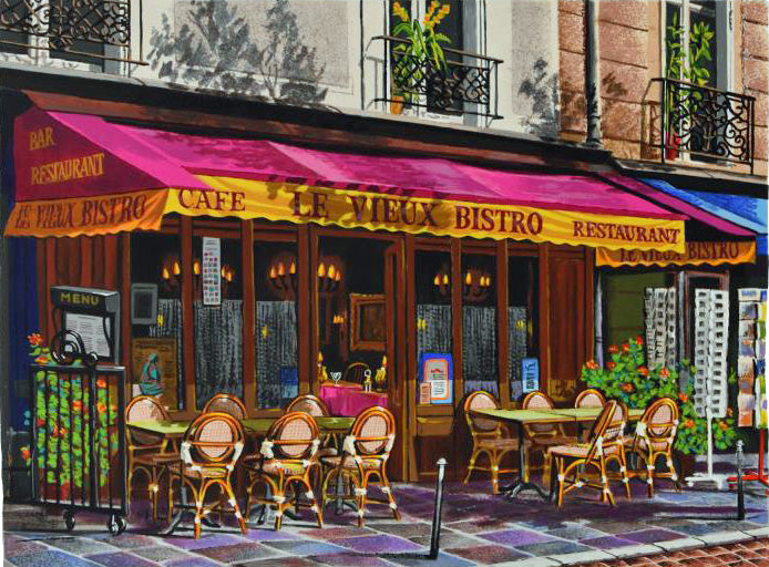 Le Vieux Bistro Arkady Ostritsky Serigraph Artist Hand Signed and Numbered