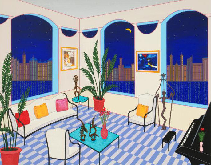 Interior with Primitive Art Fanch Ledan Serigraph Print Artist Hand Signed and Numbered