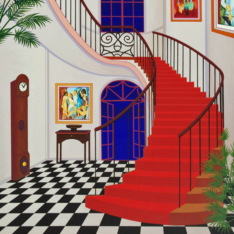 Interior with Red Staircase Fanch Ledan Serigraph Print Artist Hand Signed and Numbered
