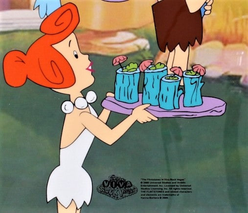 Flintstones Barbecue Hanna Barbera Animation Art Sericel with a Full Color Lithograph Background Framed