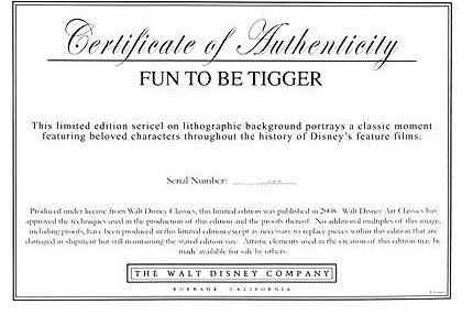Fun to Be Tigger Disney Studios Sericel Serial Numbered and