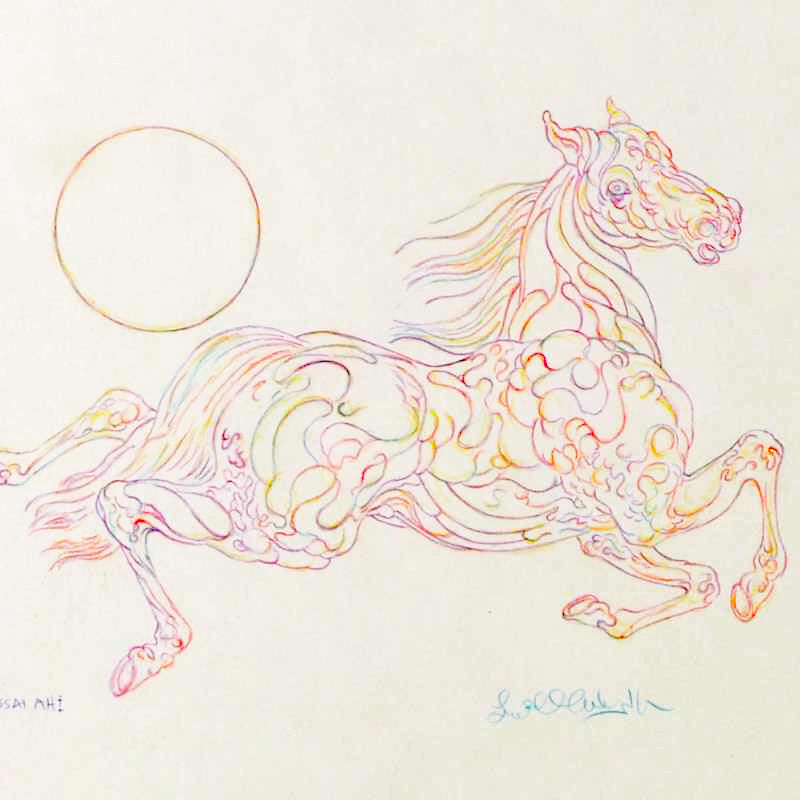 Essai AHI Guillaume Azoulay Original Color Pencil Drawing Artist Hand Signed and Framed