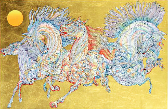 Lever De Soleil Lever De Soleil Guillaume Azoulay Gold Leaf Embellished Serigraph Print Artist Hand Signed and Numbered