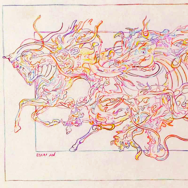 Essai AN Guillaume Azoulay Original Color Pencil Drawing Artist Hand Signed and Framed