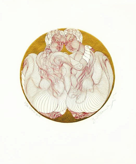 Zodiac Series Gemini Guillaume Azoulay Etching Artist Hand Embellished Gold Leaf Hand Signed and Numbered