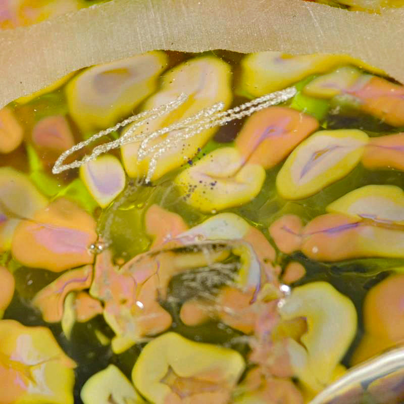 Ikebana Flower Bowl GartnerBlade Hand Blown Glass Sculpture Artists Stephen Gatner and Danielle Blade Hand Signed