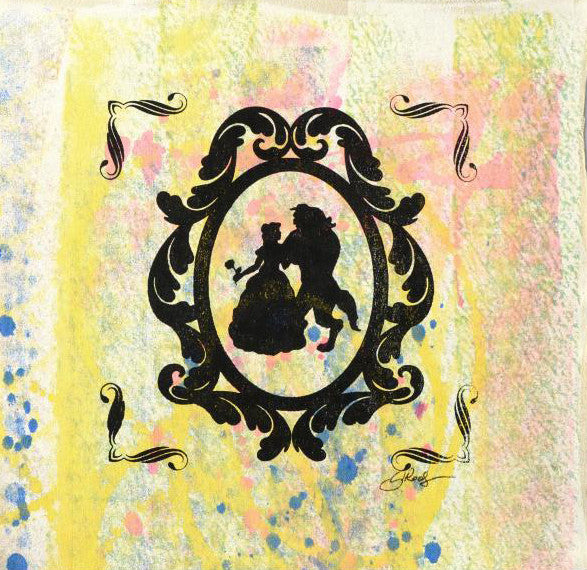 Beauty and the Beast Gail Rodgers Acrylic Silkscreen Painting on Canvas from her Mirror Mirror Series Artist Hand Signed