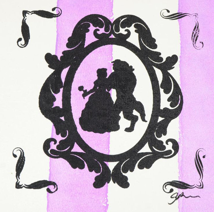 Beauty and the Beast Gail Rodgers Acrylic Silkscreen Painting on Canvas from her Mirror Mirror Series Artist Hand Signed