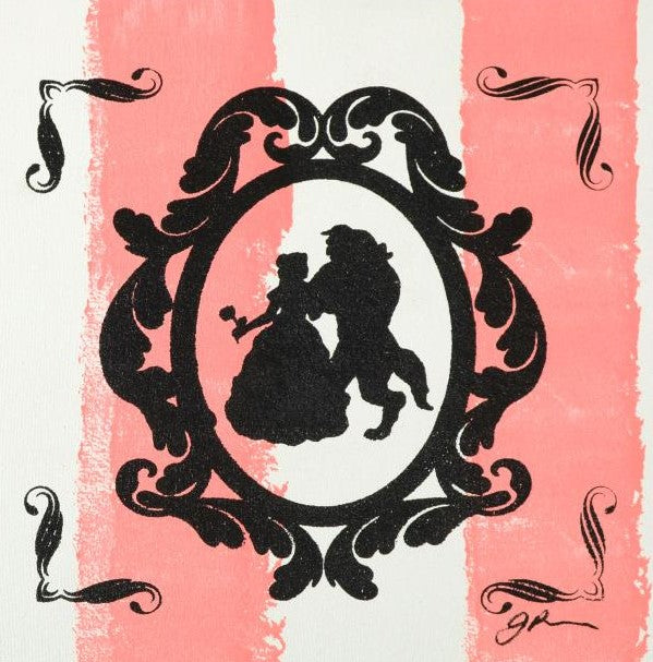 Beauty and the Beast Gail Rodgers Acrylic Silkscreen Painting on Canvas from her Mirror Mirror Series Artist Hand Signed