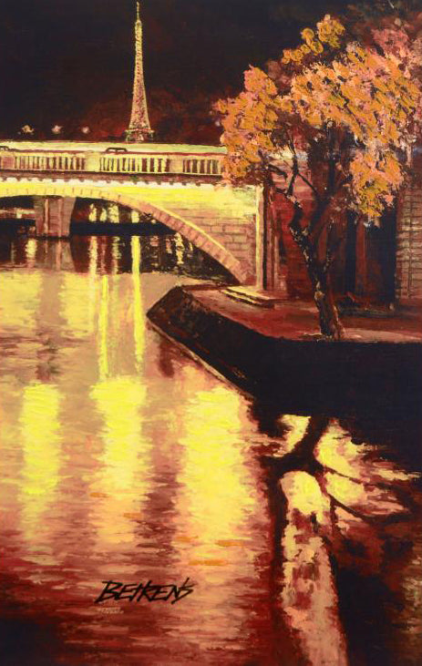 Twilight on the Seine I Howard Behrens Hand Embellished Canvas Giclée Print Artist Hand Signed and Numbered