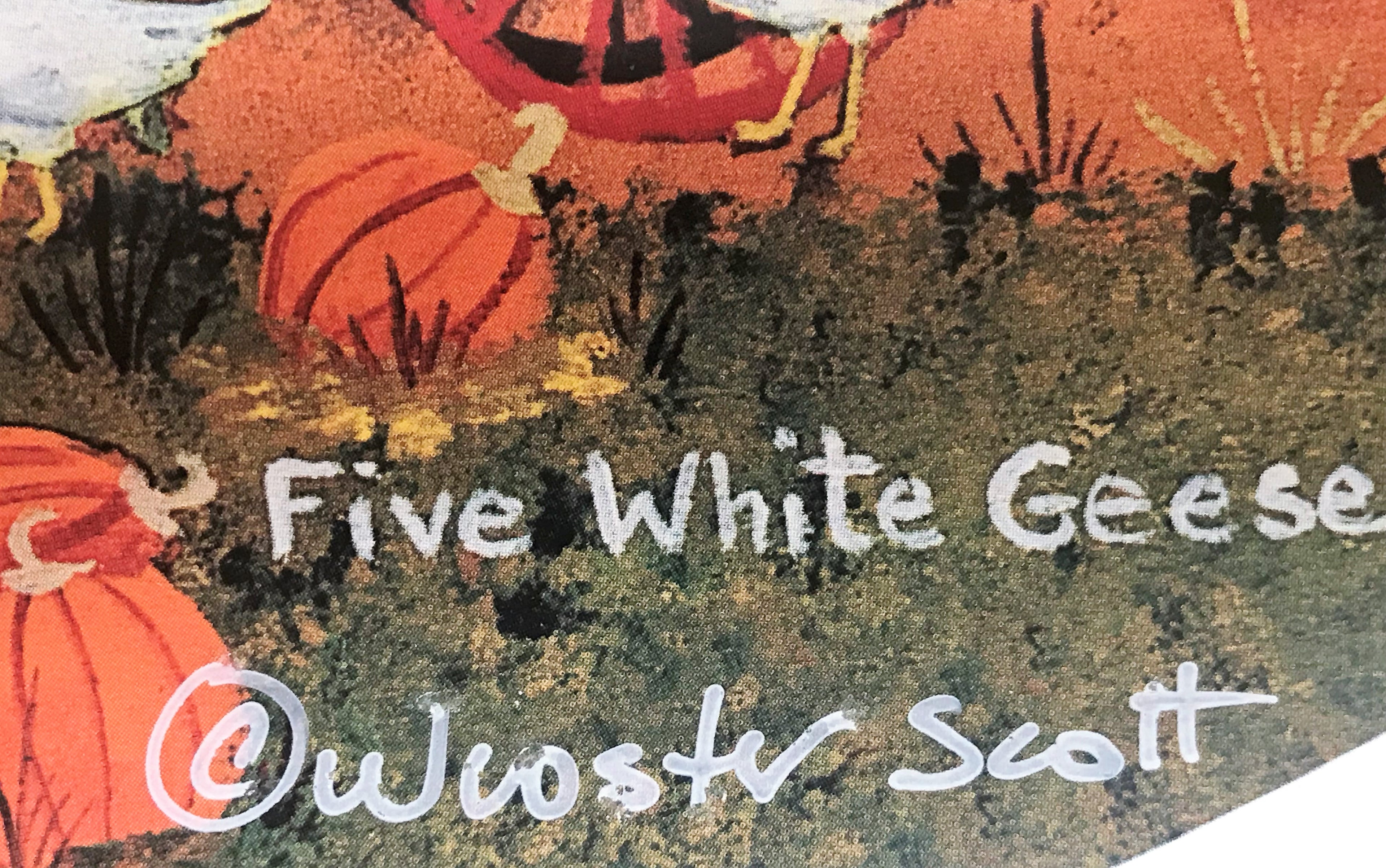 Five White Geese Jane Wooster Scott Lithograph Print Artist Hand Signed and Numbered