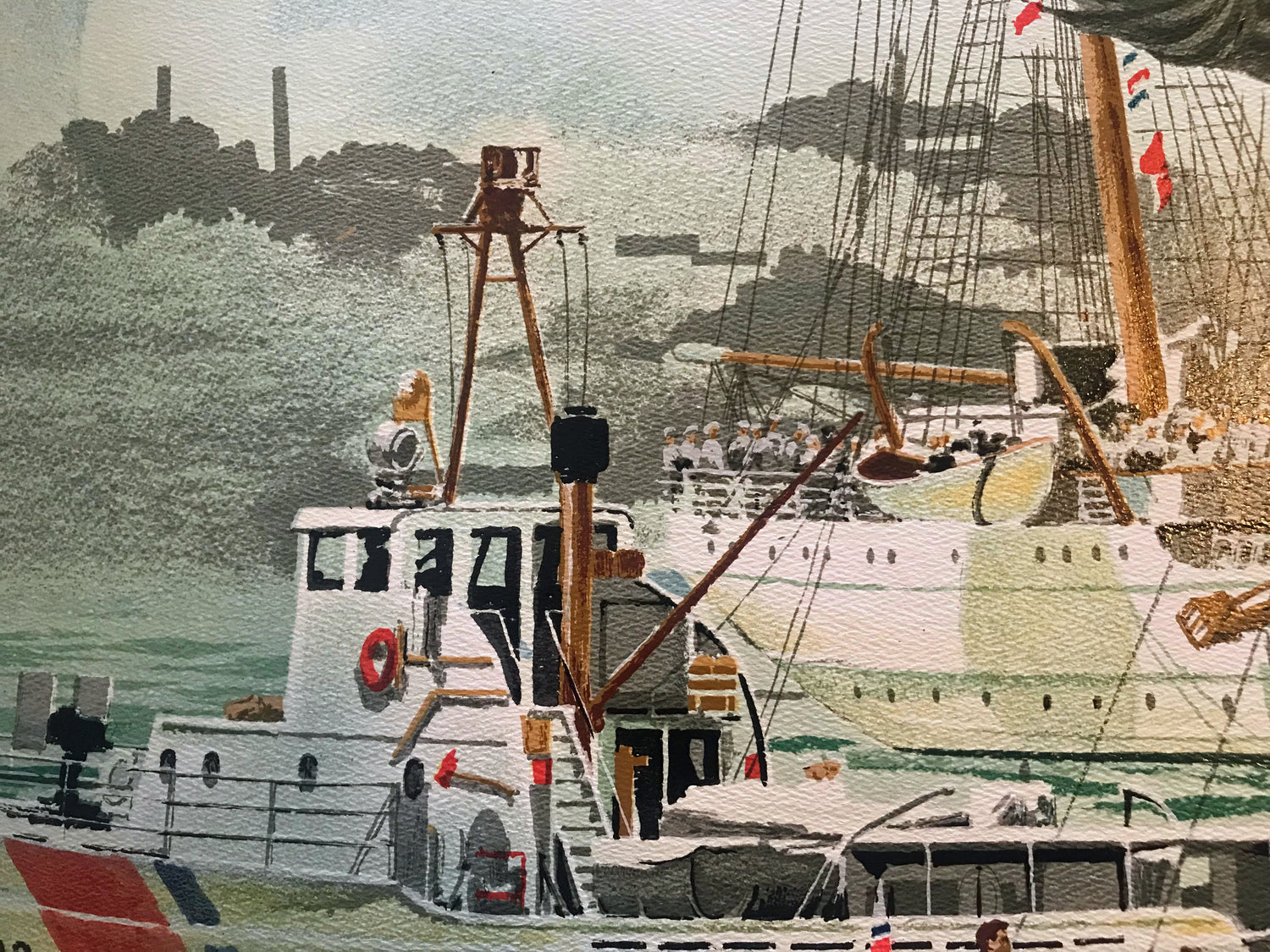 Tall Ships NY Harbor Harry Schaare Printers Proof Serigraph Print Artist Hand Signed and PP Numbered