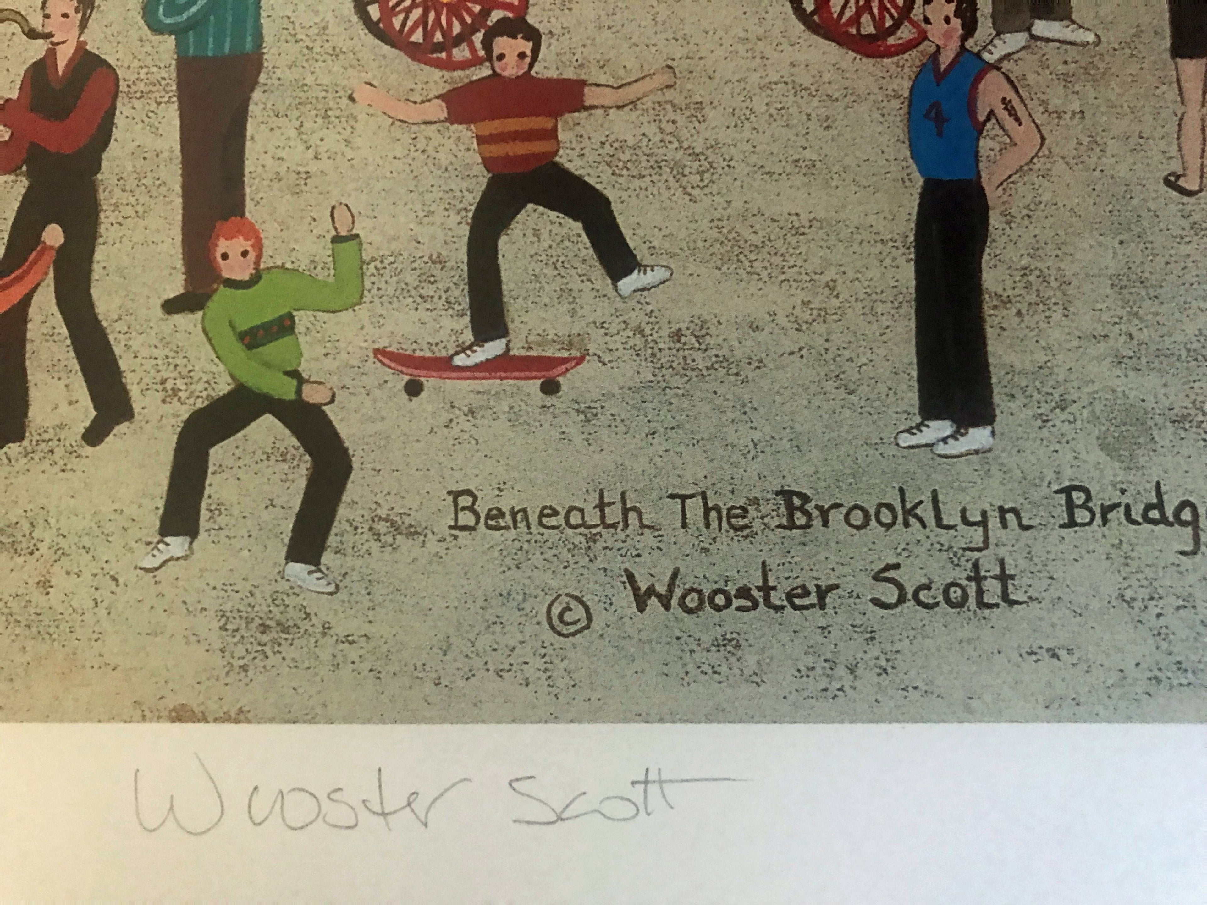 Beneath The Brooklyn Bridge Jane Wooster Scott Lithograph Print Artist Hand Signed and Numbered