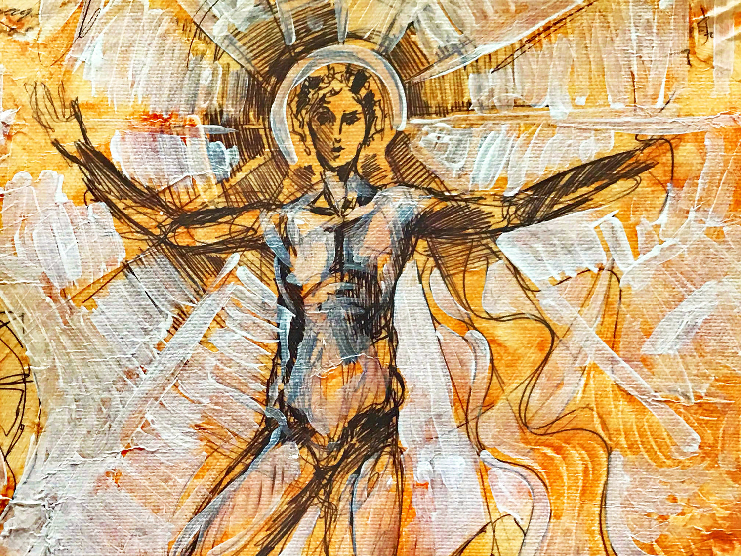 Marta Wiley Original Mixed Media Sketch and Acrylic Painting on Canvas Artist Signed and Thumb Printed