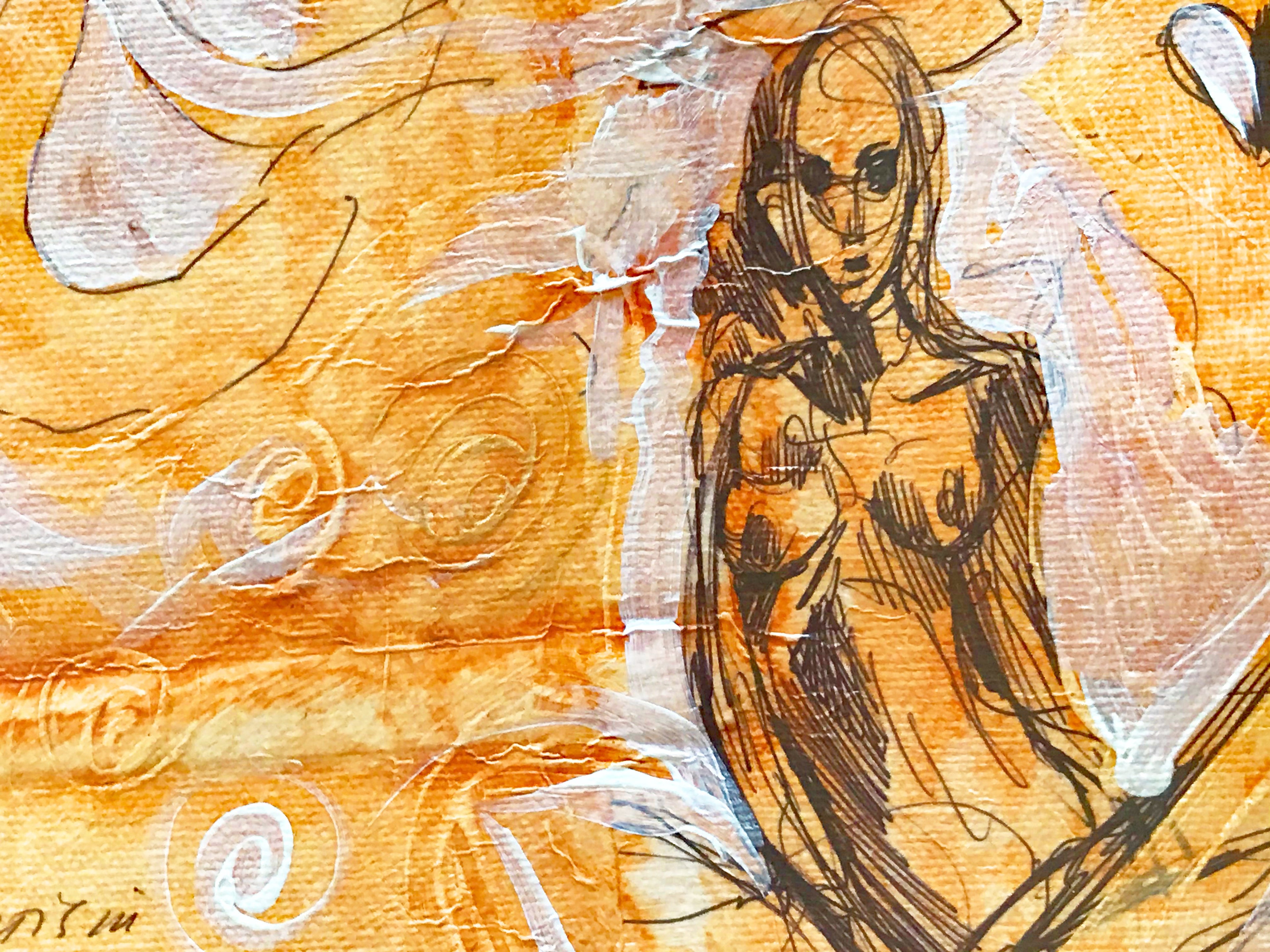 Marta Wiley Original Mixed Media Sketch and Acrylic Painting on Canvas Artist Signed and Thumb Printed