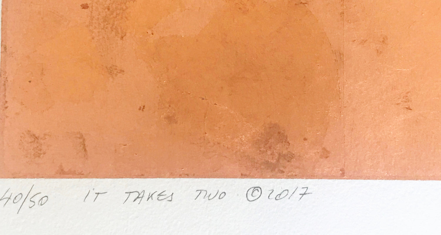 It Takes Two Guillaume Bronze Leaf Embellished Serigraph Print Artist Hand Signed and Numbered