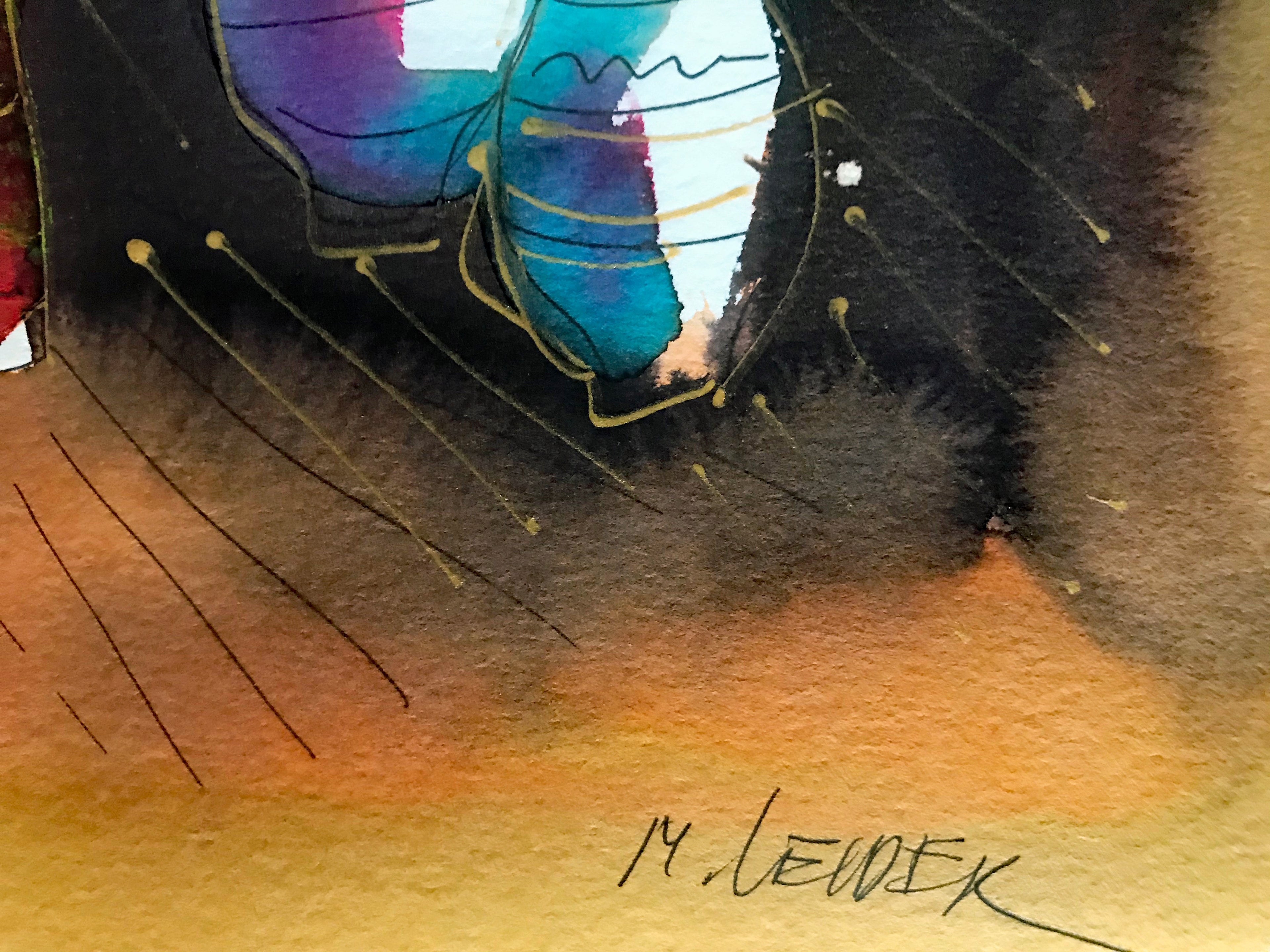 Moshe Leider Untitled Original Mixed Media Painting Artist Hand Signed