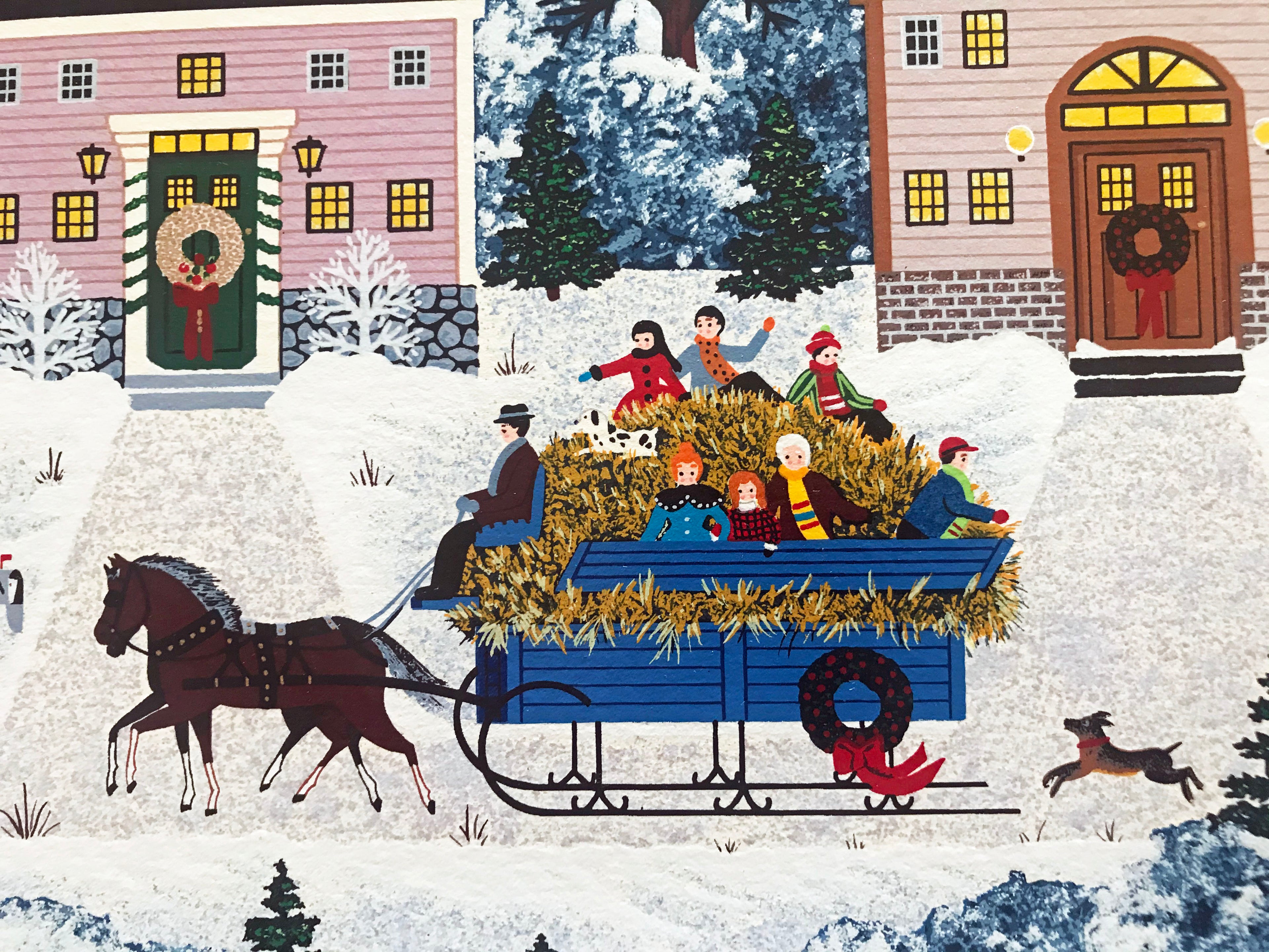 Holiday Sleigh Ride Jane Wooster Scott Serigraph Print Artist Hand Signed and Numbered