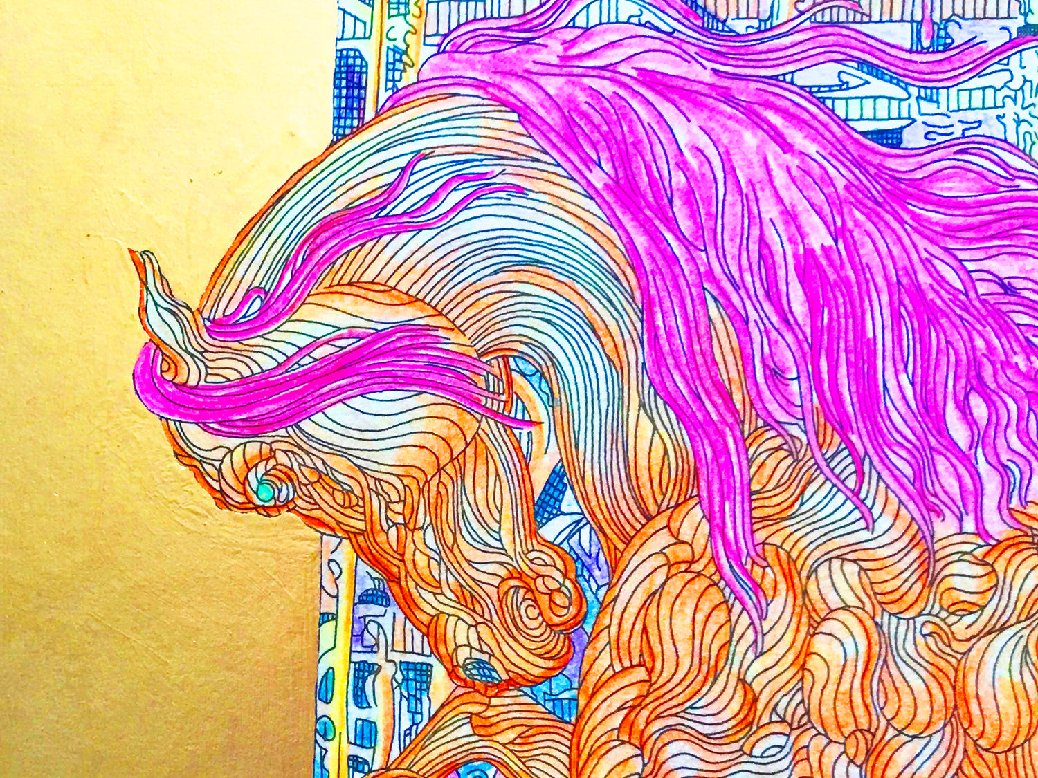 Manege II Guillaume Gold Leaf Embellished Hand Colored Etching Artist Hand Signed and Numbered