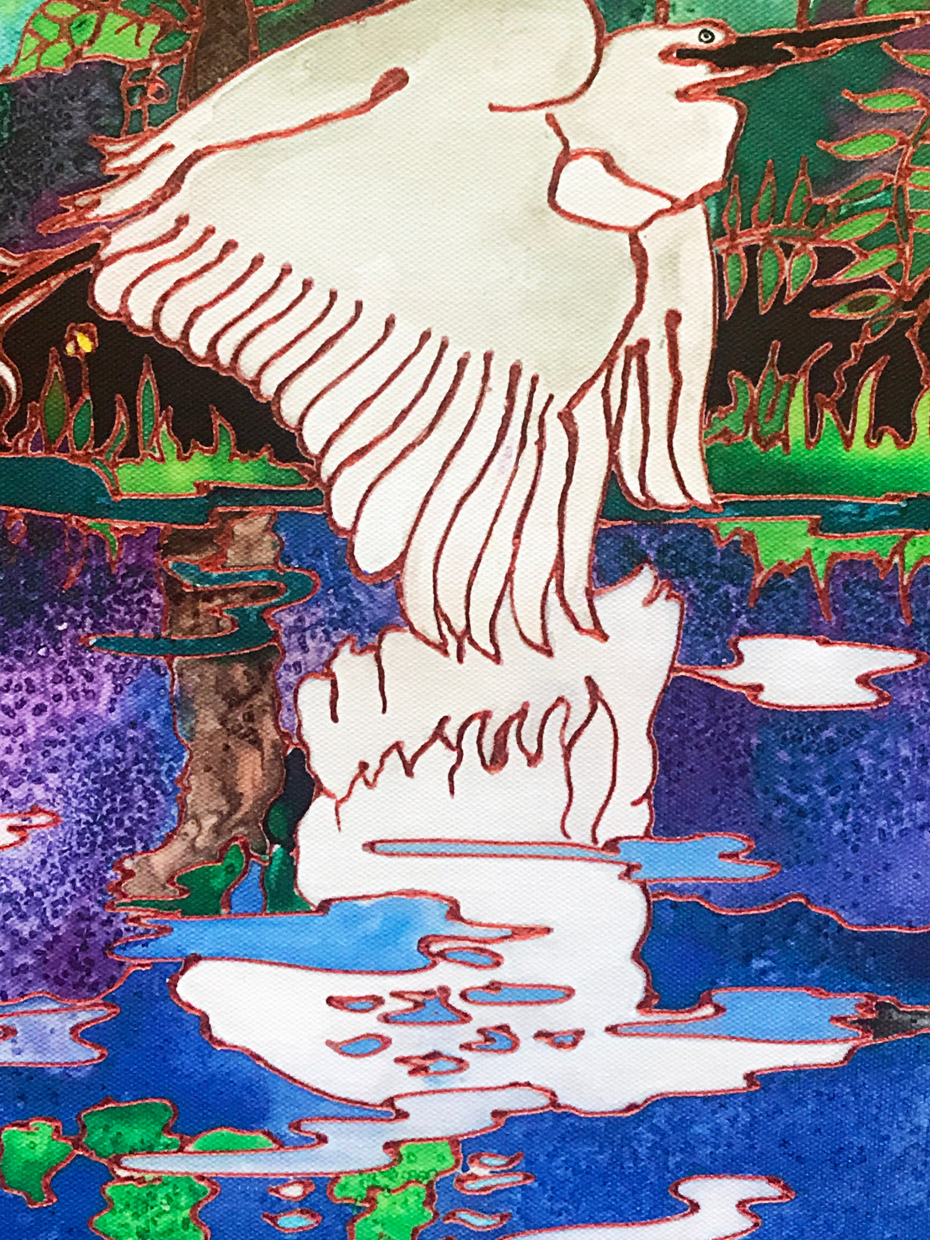 Stork in Swamp Linnea Pergola Canvas Giclée Print Artist Hand Signed and Numbered