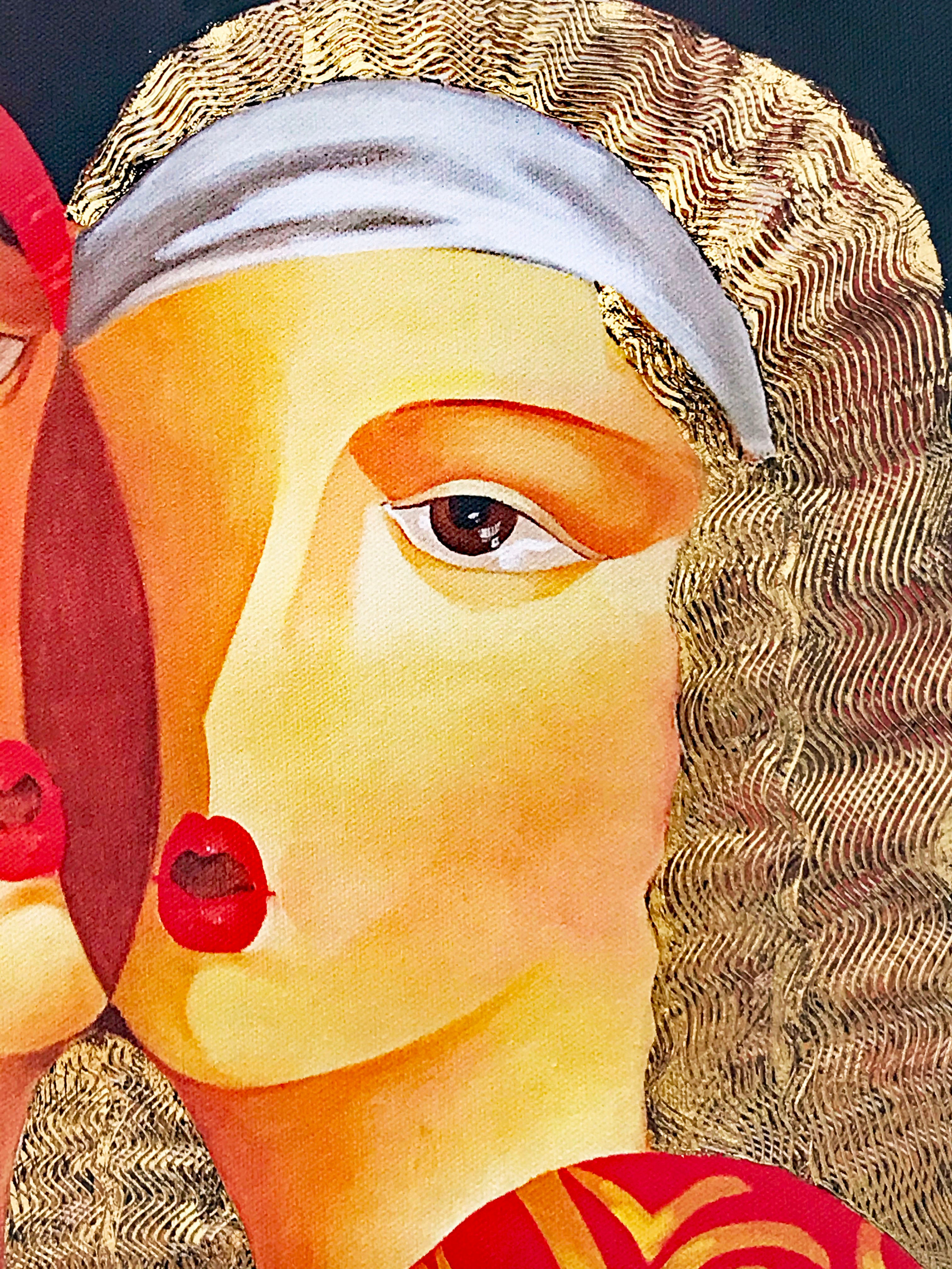 Women in Love Arbe Ara Berberyan Artist Proof Hand Embellished Canvas Giclée Print Hand Signed and Numbered