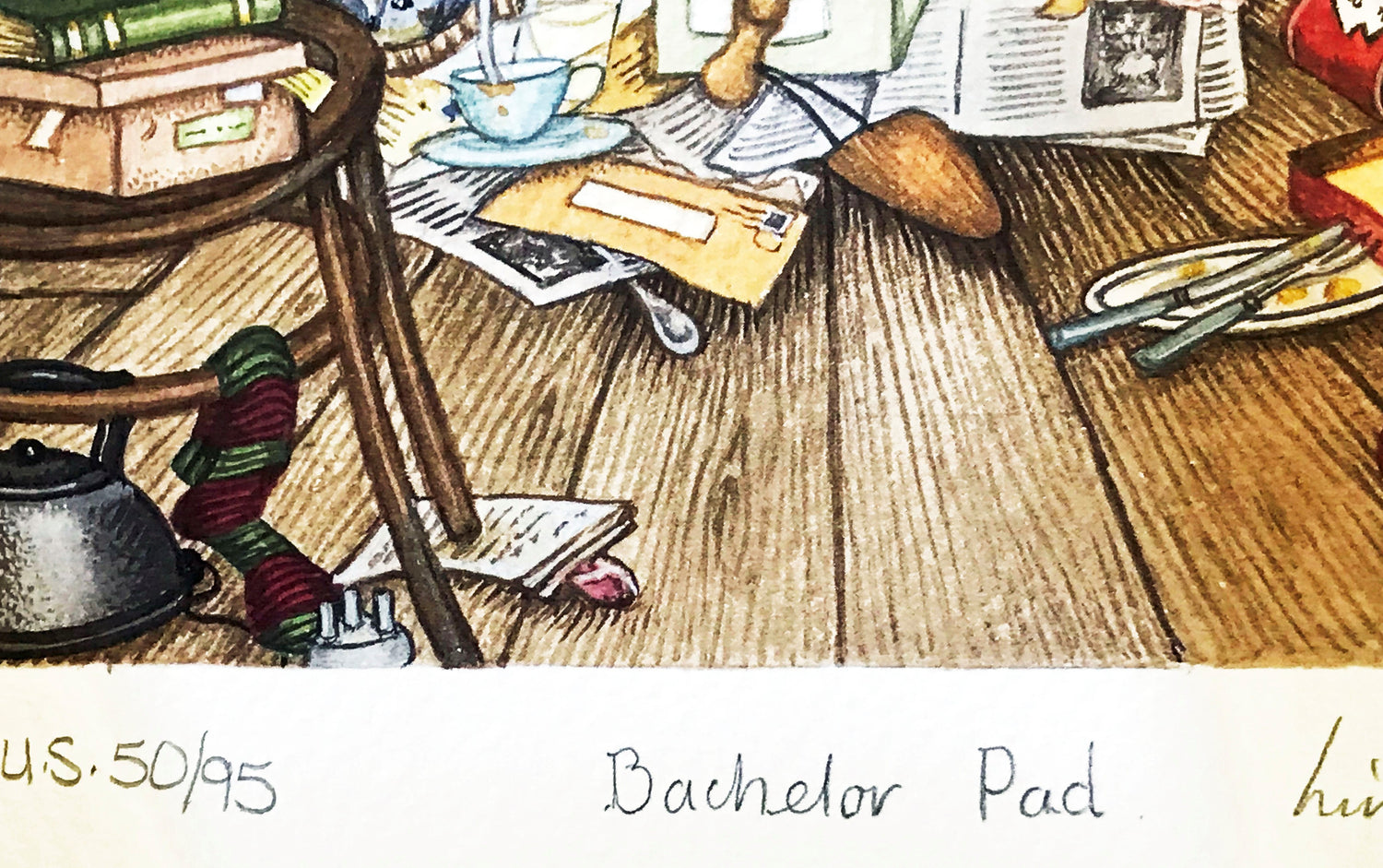 Bachelor Pad Linda Jane Smith Lithograph Print Artist Hand Signed Numbered and Framed