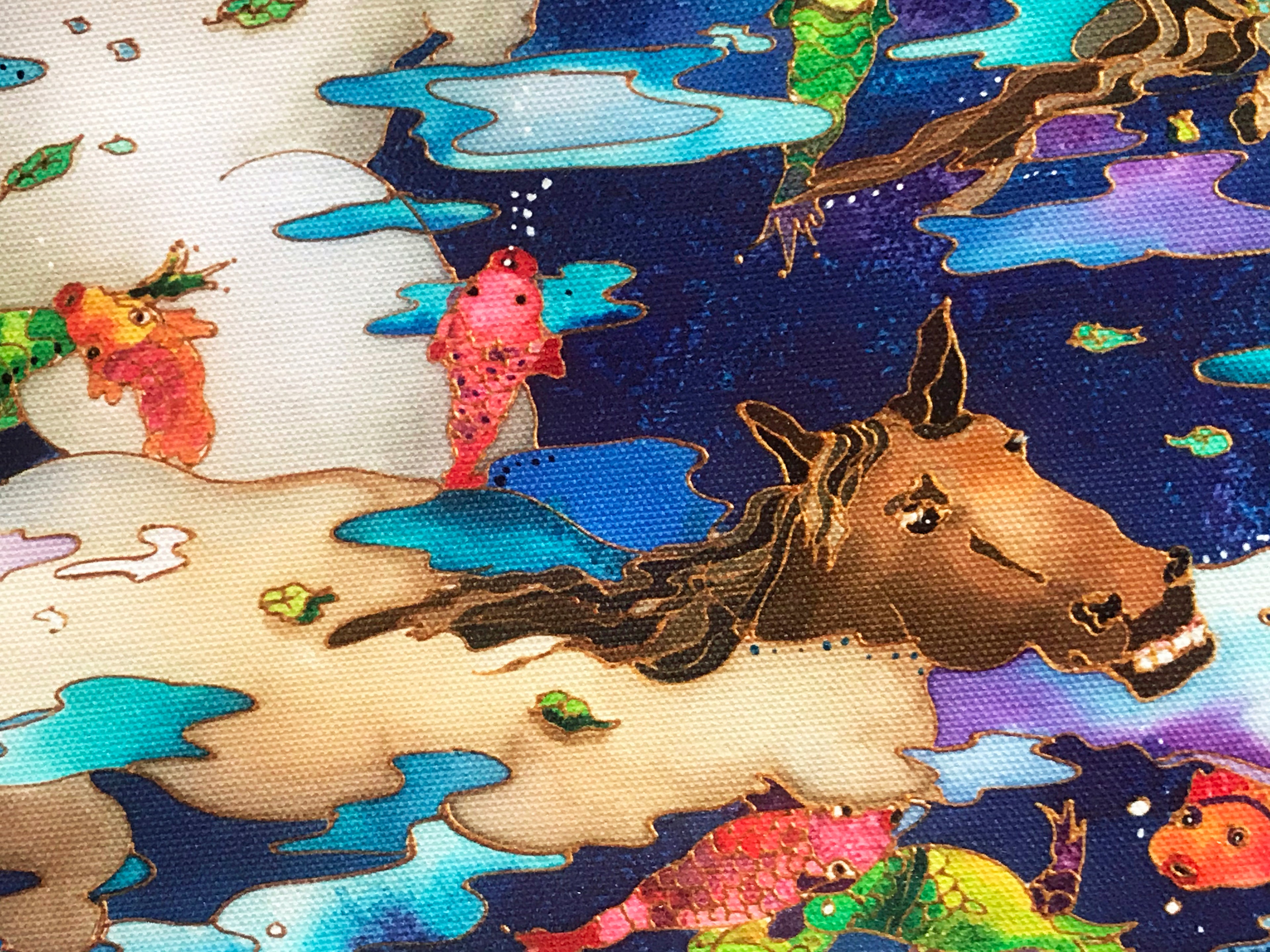 Swimming Ponies I Linnea Pergola Stretched Canvas Giclée Print Numbered with Artist Authorized Signature