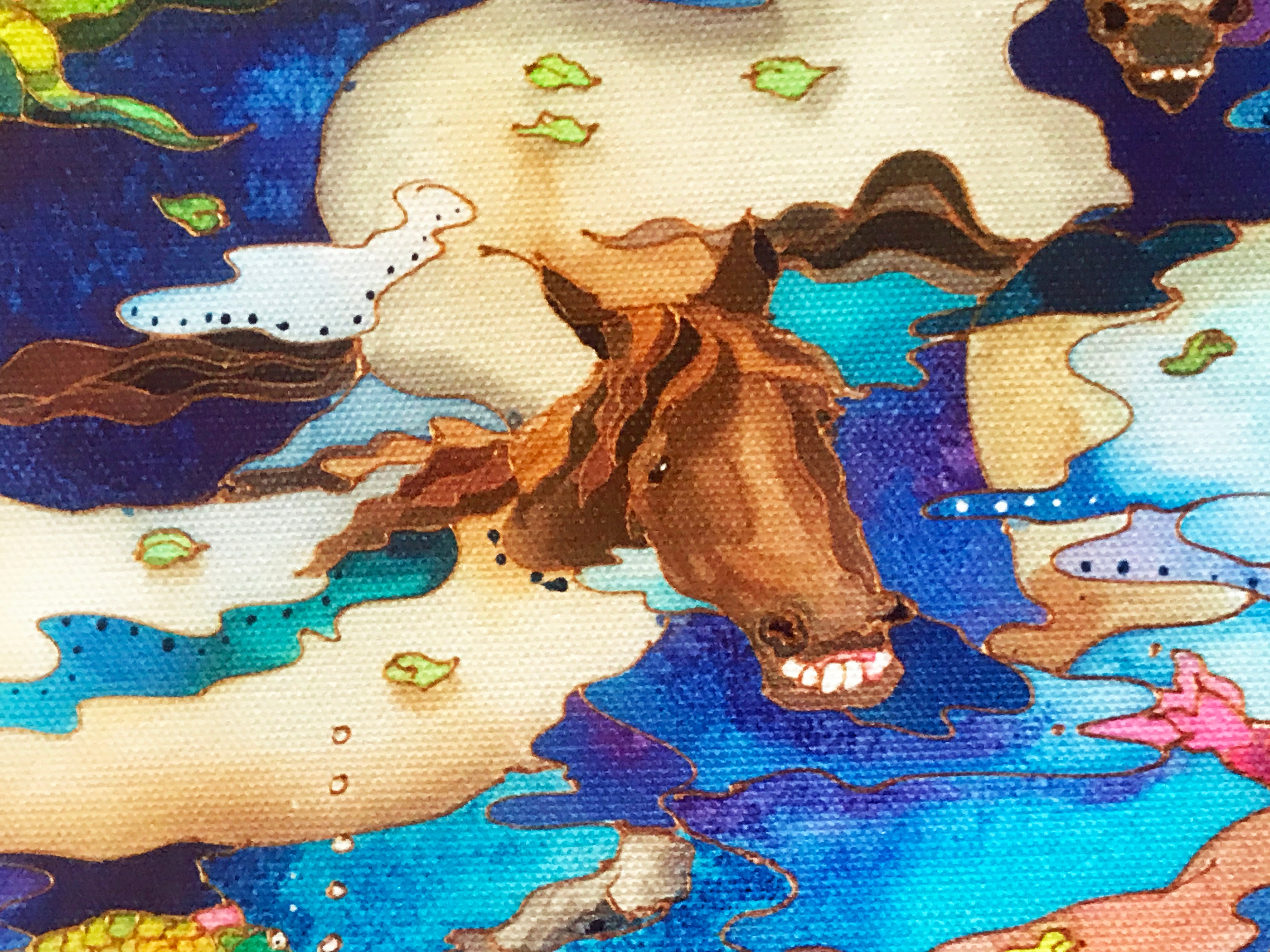 Swimming Ponies I Linnea Pergola Stretched Canvas Giclée Print Numbered with Artist Authorized Signature