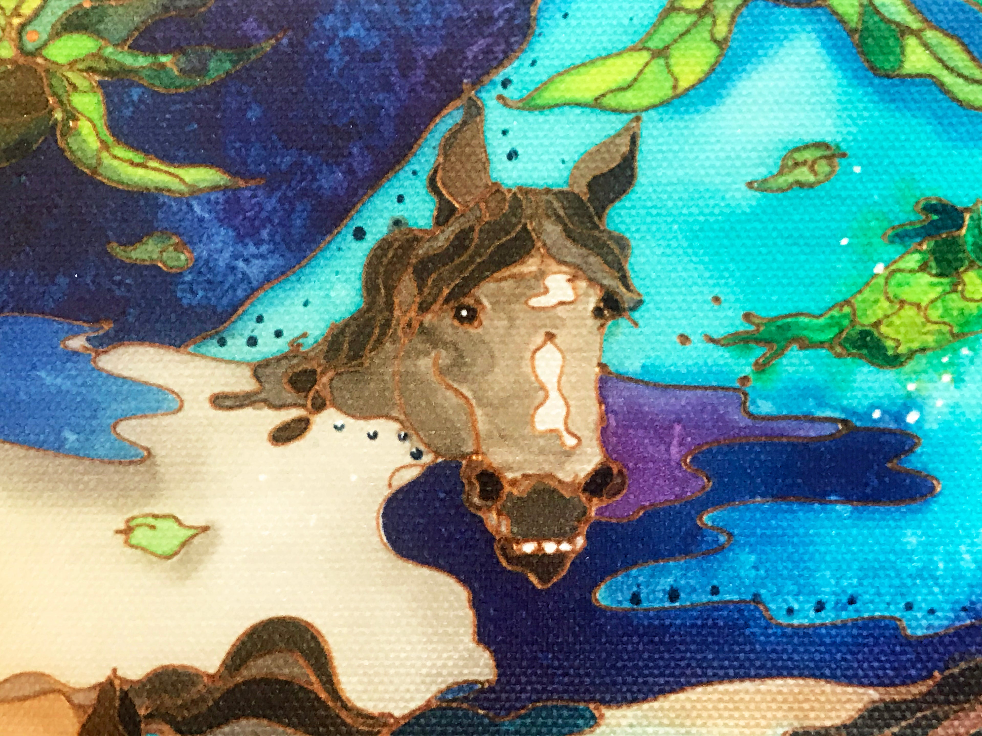 Swimming Ponies I Linnea Pergola Canvas Giclée Print Artist Hand Signed and Numbered