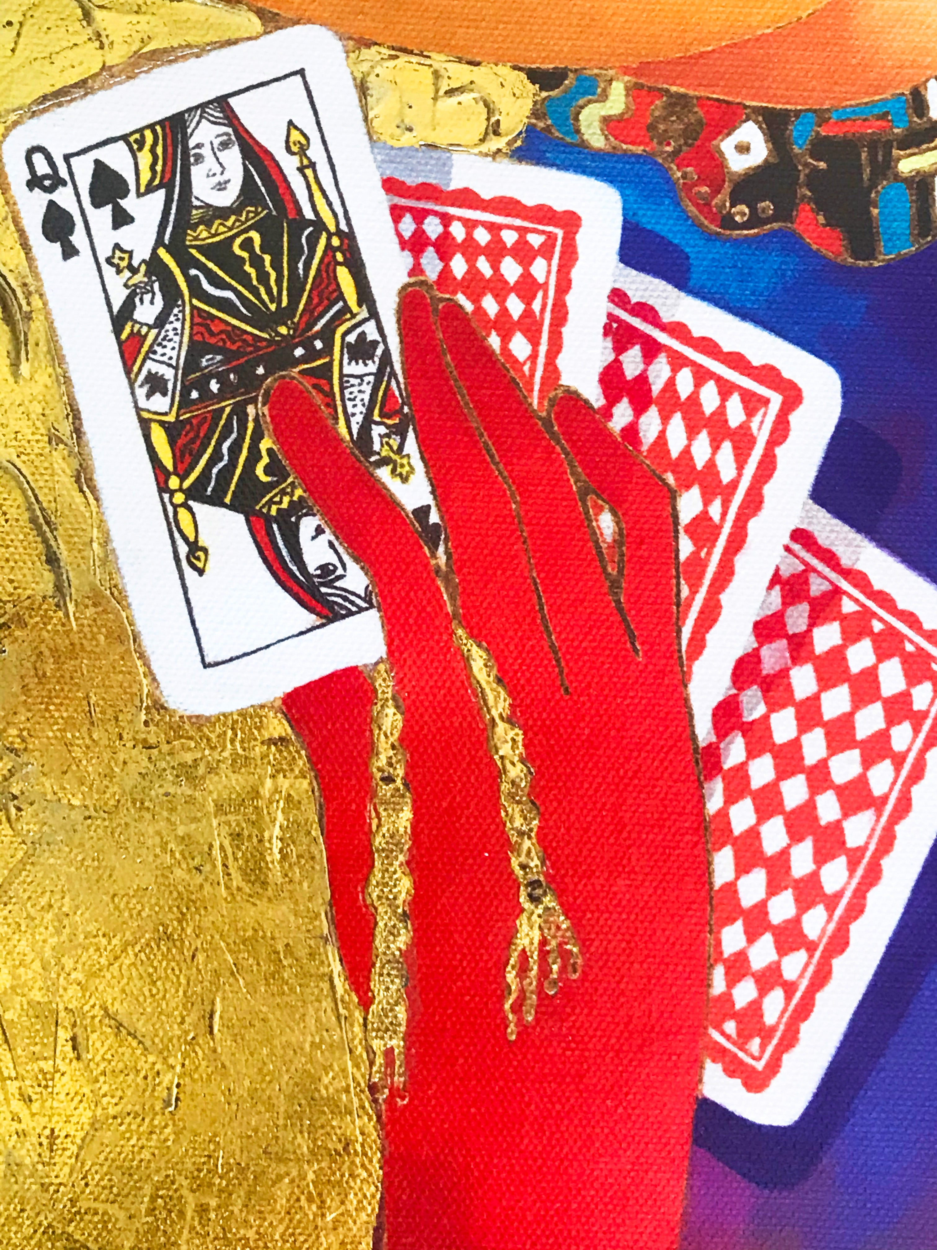 Nordic Queen of Spades Arbe Ara Berberyan Hand Embellished Canvas Giclée Print Artist Artist Signed and Numbered