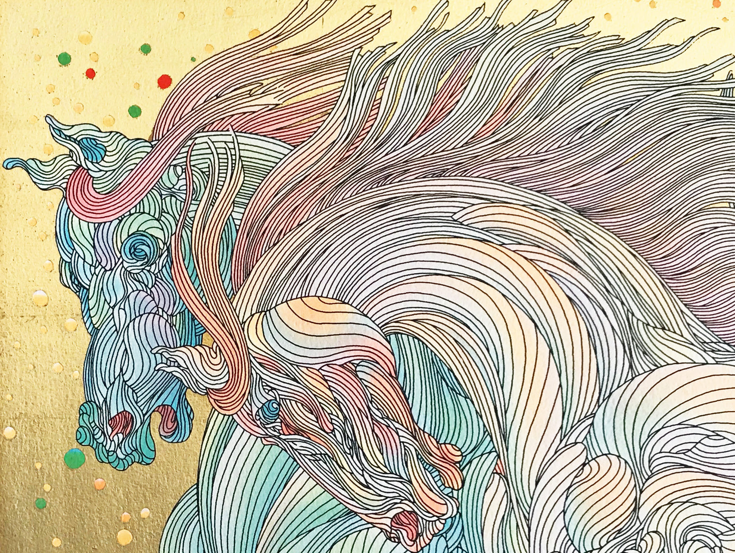 Stardust Guillaume Azoulay Gold Leaf Embellished Serigraph Print Artist Hand Signed and Numbered