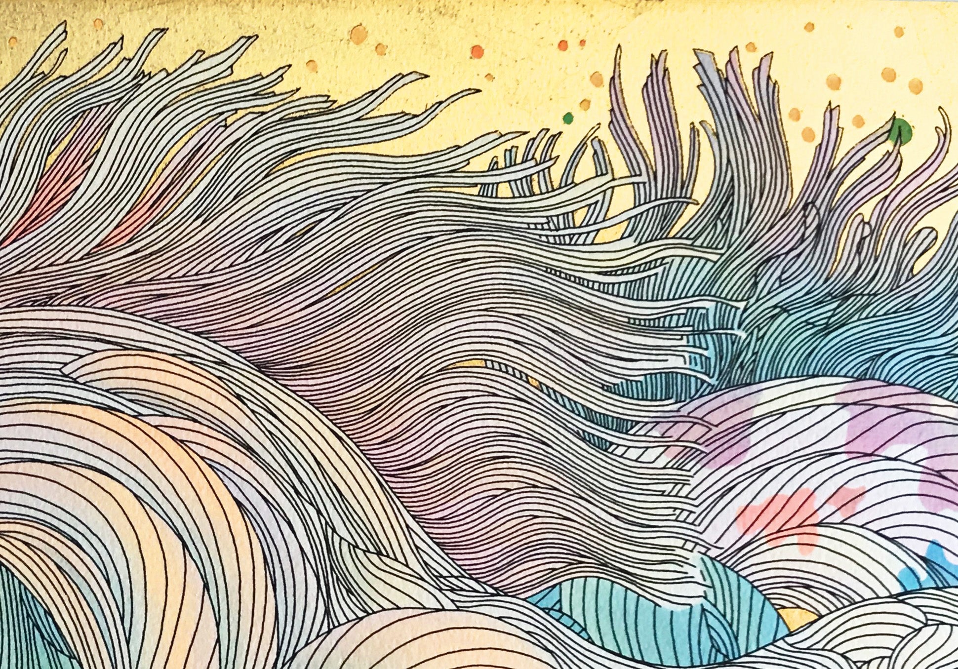 Stardust Guillaume Azoulay Gold Leaf Embellished Serigraph Print Artist Hand Signed and Numbered