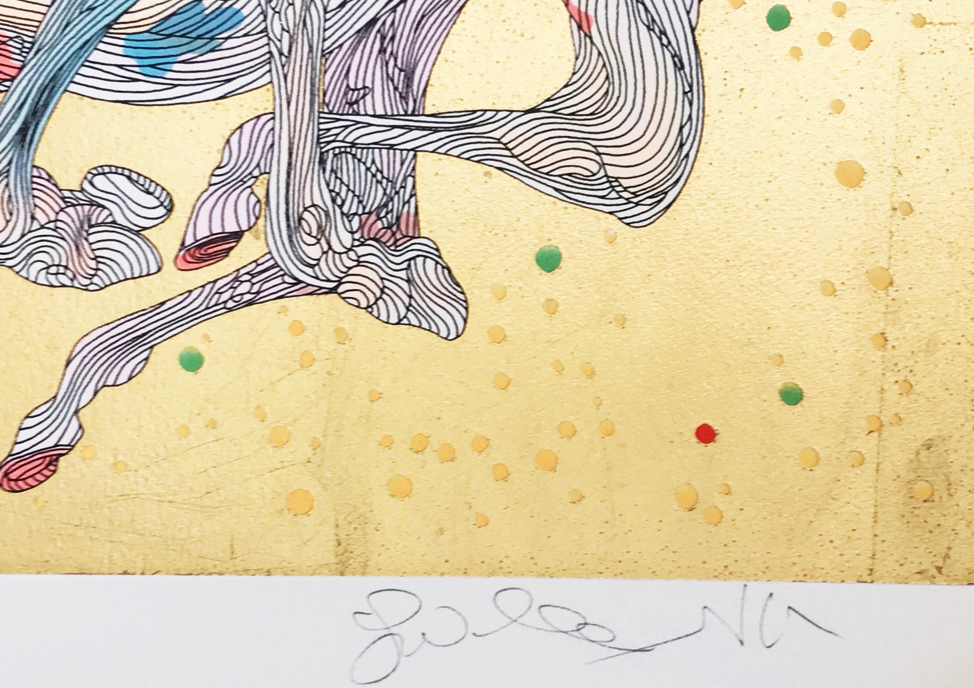 Stardust Guillaume Azoulay Gold Leaf Embellished Serigraph Print Artist Hand Signed and Numbered